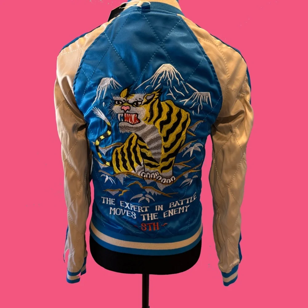 NWT Straight to Hell Black and Blue Souvenir Reversible Satin Jacket - Picture 8 of 10
